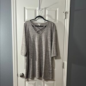 Nine Britton Heather Gray V-Neck Mini Dress 3/4 sleeves woman’s XL